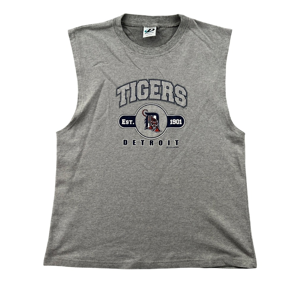 Vintage Y2K Detroit Tigers Dynasty Muscle Tee Mens Large Gray Sleeveless Summer